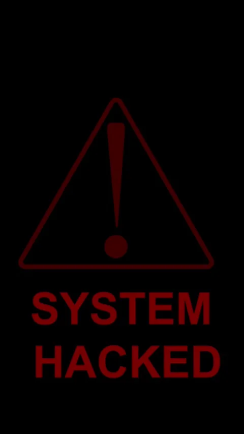 Red Exclamation Mark in Triangle Warning Symbol with Text SYSTEM HACKED on .. Stock Footage 337461120
