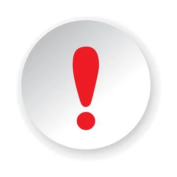 Red exclamation mark on white circle button icon vector for graphic design, l Illustrazione stock