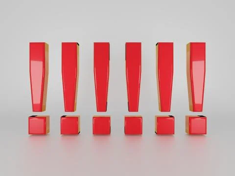 Red exclamation marks isolated on white. 3D render. Stock Illustration