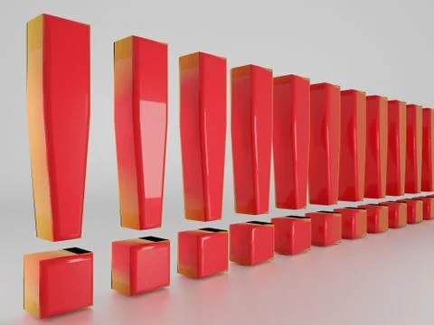 Red exclamation marks isolated on white. 3D render. Stock Illustration