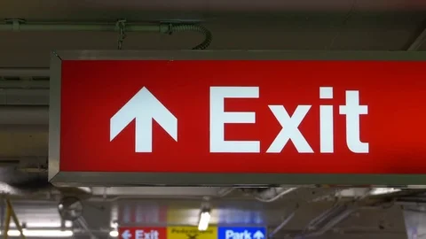 Red Exit Sign, Emergency Arrow Symbol, Light Sign Directions Stock Footage 84997866