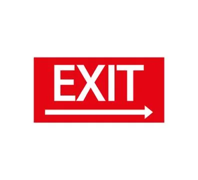 Red exit sign. Vector illustration, flat design. Illustrazione stock