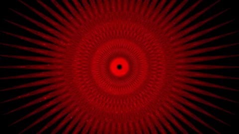 Red expanding hypnotic starburst with spiky geometric circle on black background Stock Footage 337234801