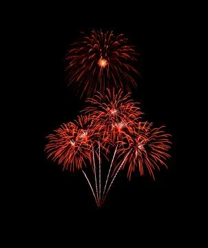 Red exploded fireworks isolated on black background Stock Photos