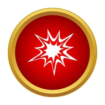 Red explosion burst flat icon in golden frame Stock Illustration