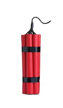 Red explosive dynamite bomb on white background Stock Photos