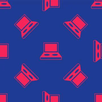 Red Eye shadow palette with brush icon isolated seamless pattern on blue 스톡 일러스트