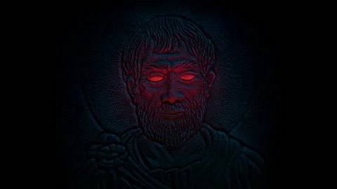 Red Eyes Light Up Evil Man Rock Carving Vidéo 178498603