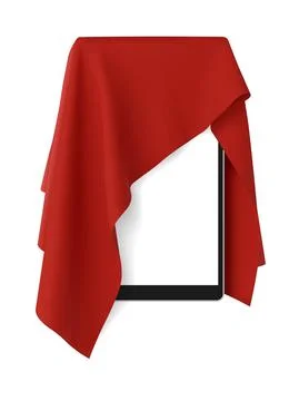 Red fabric covering a blank tablet pad gadget, vector illustration Stock Illustration