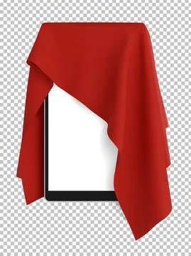 Red fabric covering a blank tablet pad gadget, vector illustration Stock Illustration
