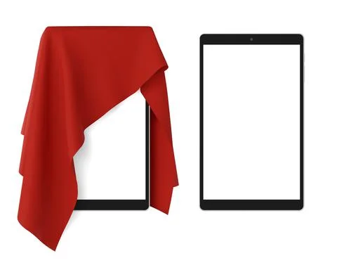 Red fabric covering a blank tablet pad gadget, vector illustration Stock Illustration