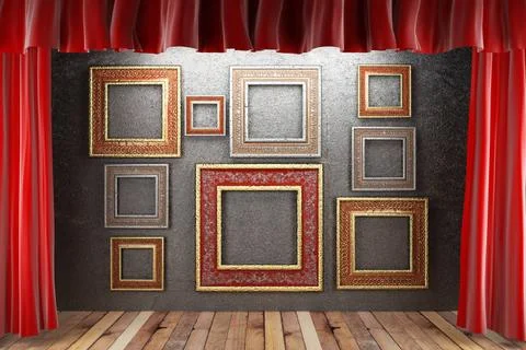 Red fabric curtain with frames red fabric curtain with frames on stage Cop... 스톡 사진
