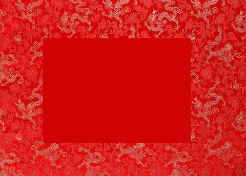 Red fabric with dragon pattern with Red envelope, copy space Stock Photos