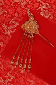 Red fabric with dragon pattern with red copy space Stock Photos