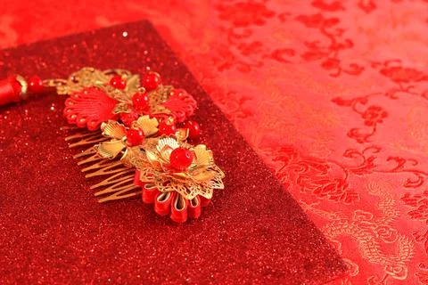Red fabric with dragon pattern with red copy space for text Stock Photos