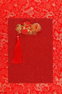 Red fabric with dragon pattern with red copy space Stock Photos