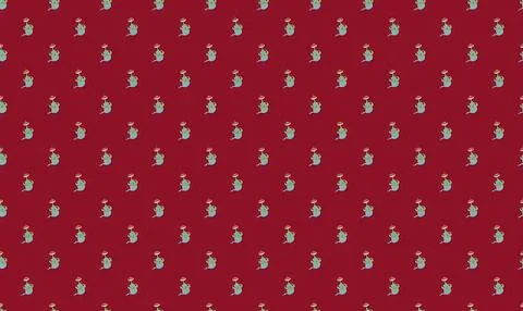 Red fabric with small white and green christmas trees pattern Stock Illustration