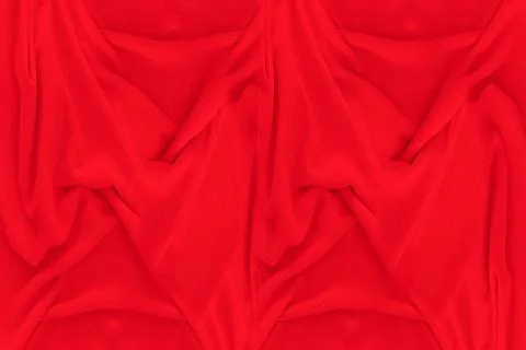 Red fabric texture background. Abstract cloth backdrop with soft waves. Stock Photos