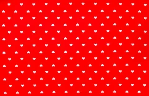 Red Fabric with white hearts pattern, texture, background Stock Photos