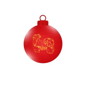 Red faceted ball with a dog pattern. Christmas decorations. Symbols of the Ne Stock Illustration
