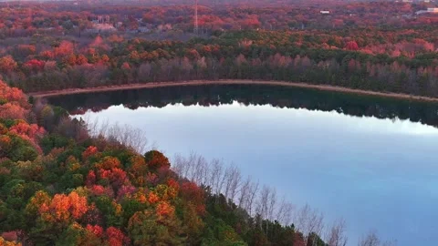 Red Fall Trees around a Lake 4K Stock Footage 255055205