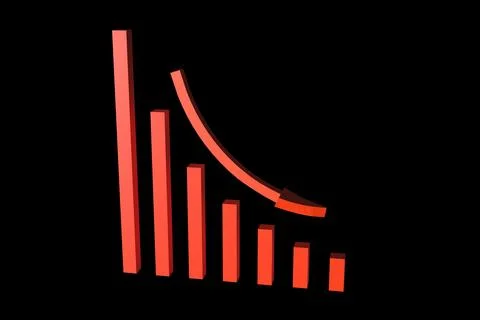 Red Falling Decline Bar Graph with Arrow over Transparent Background Illustrazione stock