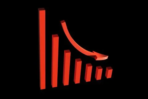 Red Falling Decline Bar Graph with Arrow over Transparent Background Illustrazione stock