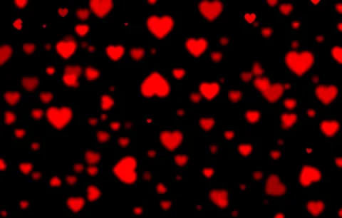 Red falling hearts on black background, blurred bokeh background, heart Stock Illustration
