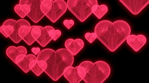 Red Falling Neon Hearts 4K Stock Footage 221166155
