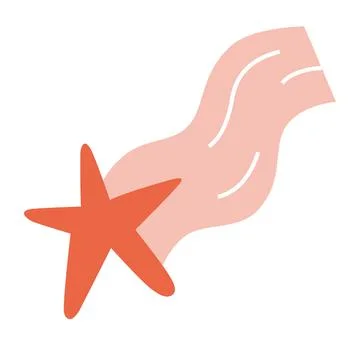 Red falling star with trail, simple hand drawn icon, doodle illustration Stock Illustration