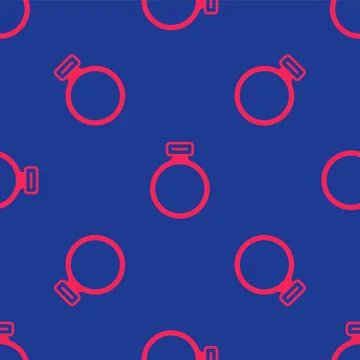 Red Fantasy magic stone ring with gem icon isolated seamless pattern on blue Stock Illustration