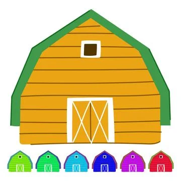 Red farm barn building drawing graphic Ilustración de archivo