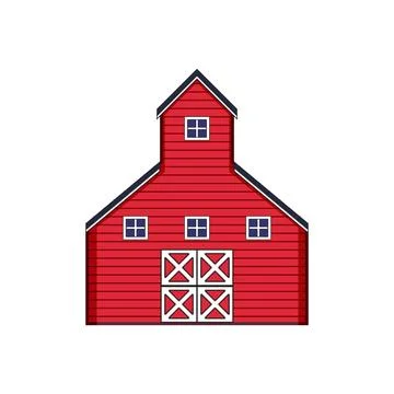 Red farm barn building representing rural agriculture symbol Ilustración de archivo