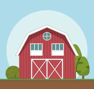 Red farm house,Vector illustration flat style Stock Illustration