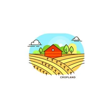 Red farmhouse in the field vector flat illustration isolated on white background Stock Illustration