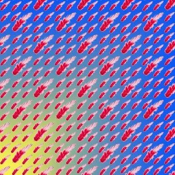 Red feather seamless pattern on blue yellow background Stock Illustration