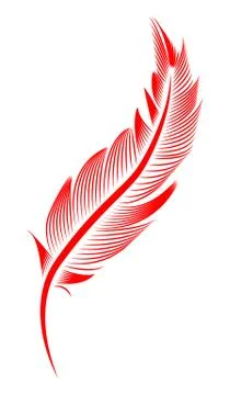 Red feather on white background, isolated. letter, flight Illustrazione stock