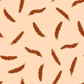Red feathers seamless pattern on pink background. Illustrazione stock
