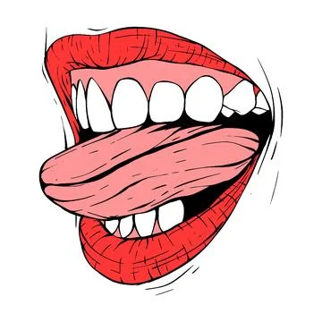 Red female lips sketch vector illustration line art Stock Illustration