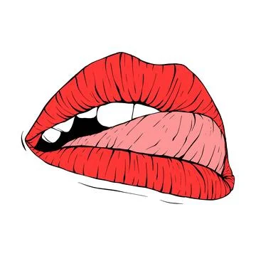 Red female lips sketch vector illustration line art Stock Illustration