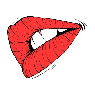 Red female lips sketch vector illustration line art Stock Illustration