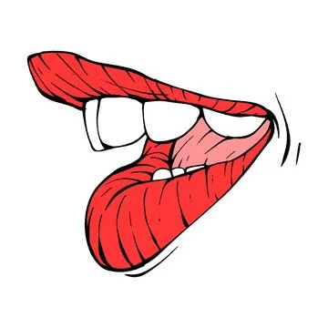 Red female lips sketch vector illustration line art Stock Illustration