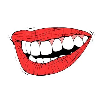 Red female lips sketch vector illustration line art Stock Illustration