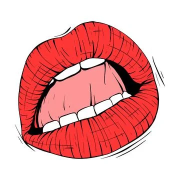 Red female lips sketch vector illustration line art Stock Illustration