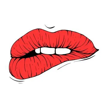 Red female lips sketch vector illustration line art Stock Illustration