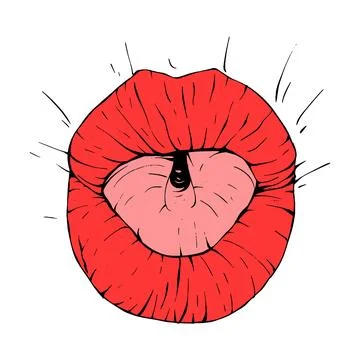 Red female lips sketch vector illustration line art Stock Illustration