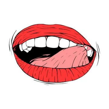 Red female lips sketch vector illustration line art Stock Illustration