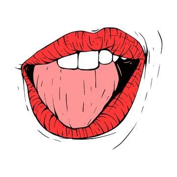 Red female lips sketch vector illustration line art Stock Illustration