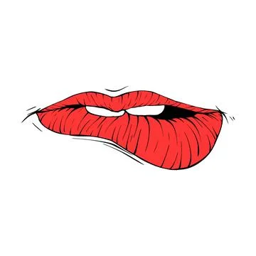 Red female lips sketch vector illustration line art Stock Illustration