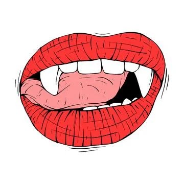 Red female lips sketch vector illustration line art Stock Illustration